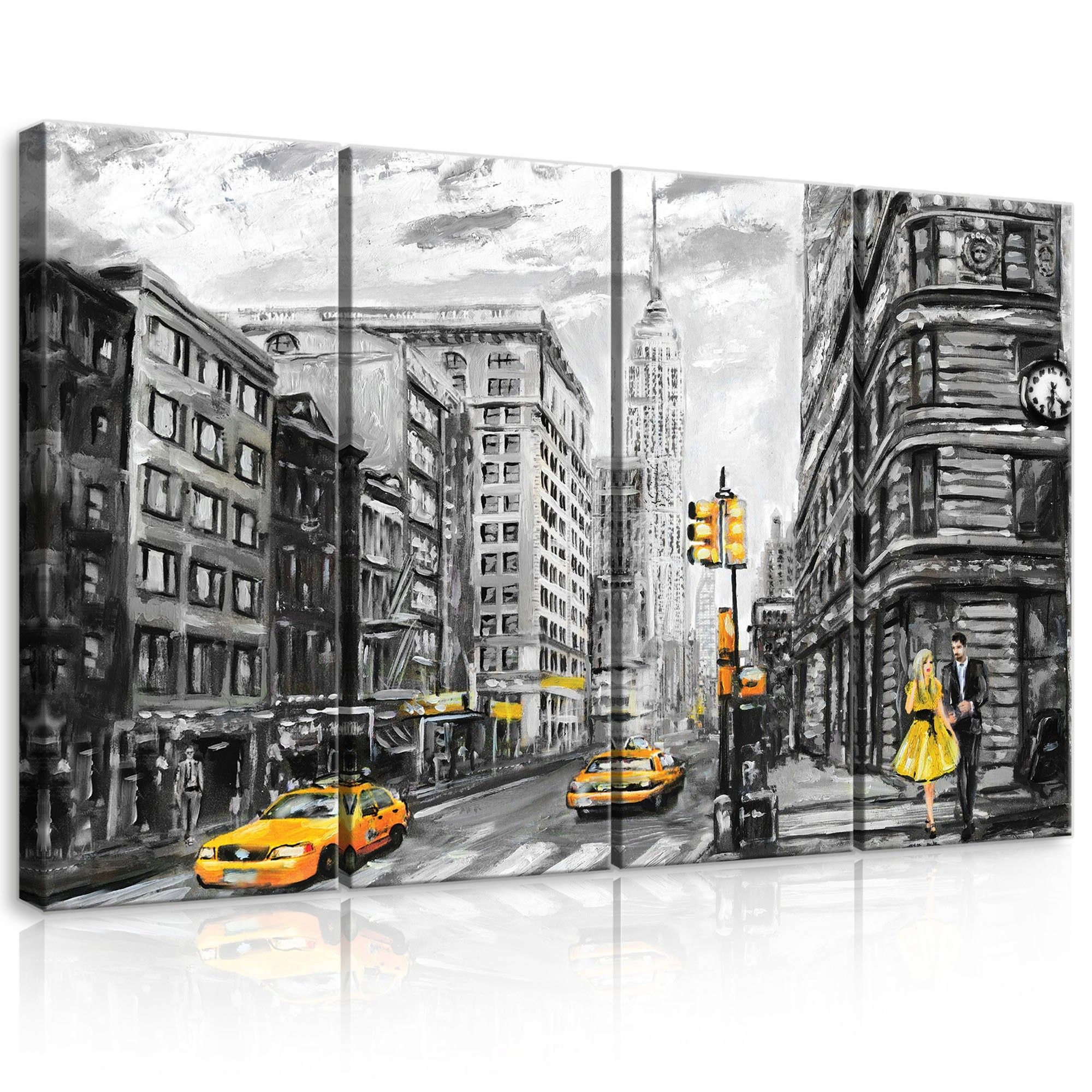 Obraz 120x80 New York mesto ulica taxík mrakodrapy monochróm žltá