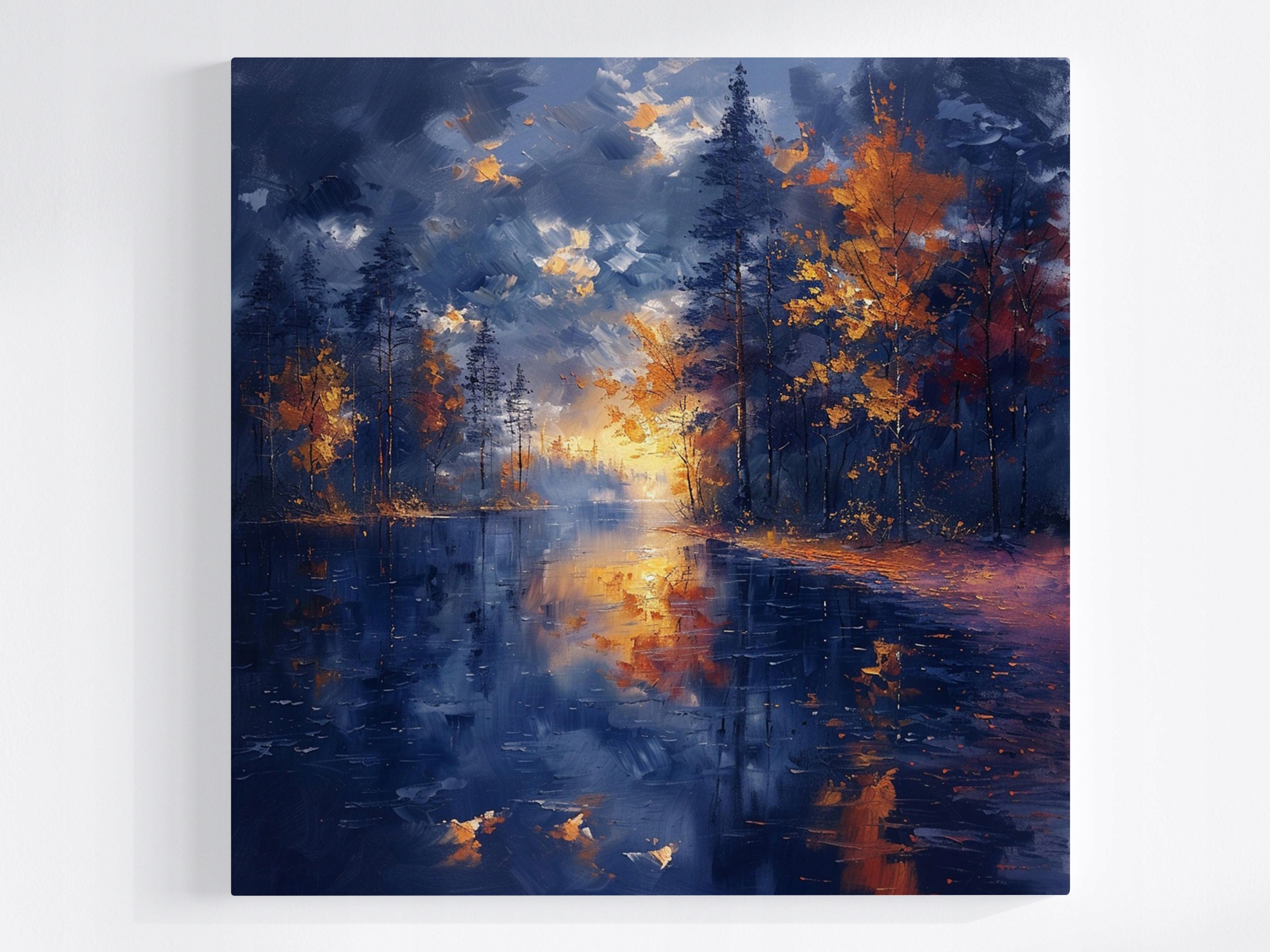 Obraz Na Plátně Canvas Les Stromy Jezero Odraz Podzim Slunce 60x60