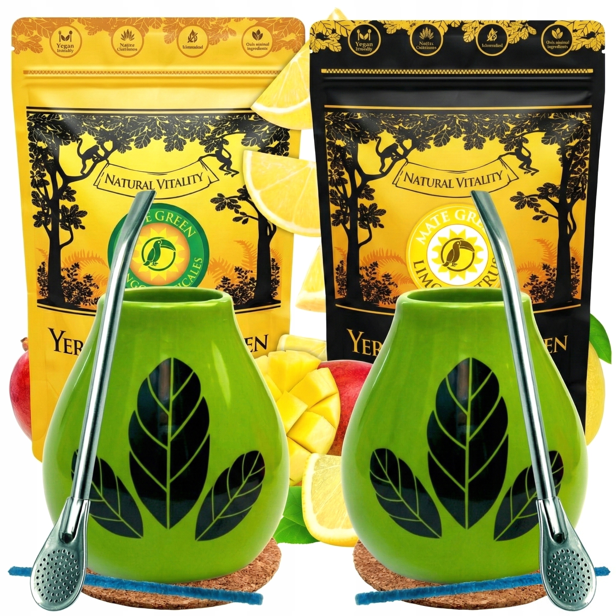 Levně Sada Yerba Mate pro dva Mango & Limon A Tykve 350 ml A Bombille 2x500 g
