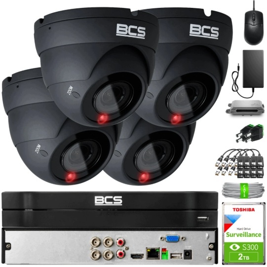 Zestaw Monitoringu 4X BCS-EA45VR4-G(H2) 5MPX IR40M IP66 Akcesoria Bcs