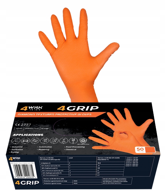 RĘKAWICE NITRYLOWE ROBOCZE POMARAŃCZOWE TEKSTUROWANE MECHANIK 50 SZT 10-XL Model 4GRIP ORANGE