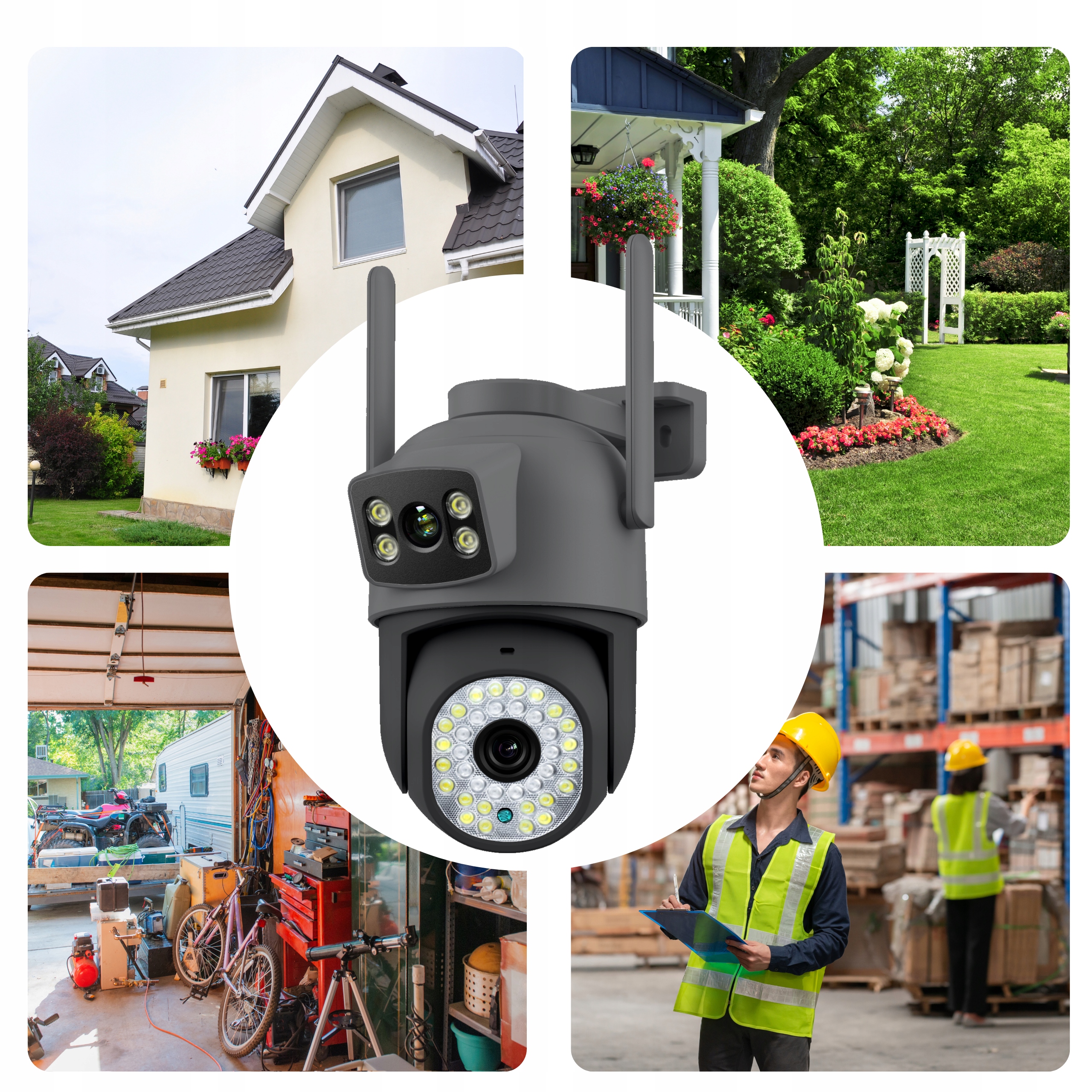 PODWÓJNA KAMERA WIFI IP SMART ZEWNĘTRZNA OBROTOWA 2x3MP APLIKACJA ZOOM PUSH Model K-10 Dual 2xOBIEKTYW DWIE KAMERY PODCZERWIEŃ IR