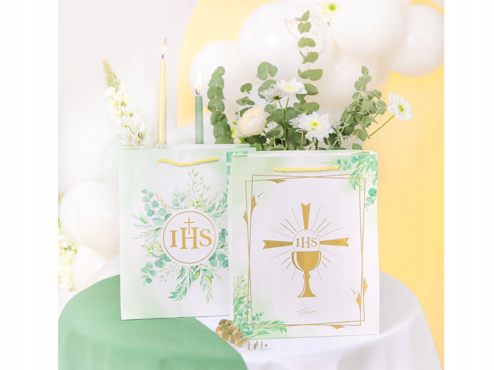 Torebka prezentowa Hostia IHS z listkami na I Komunię Świętą duża Okazje komunia