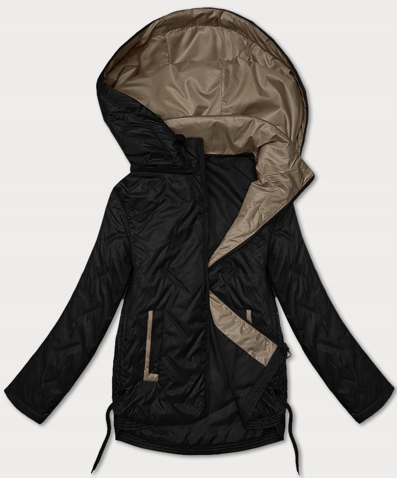 Krátká Bunda Kapuce B8595/B8593 Černá S (36)