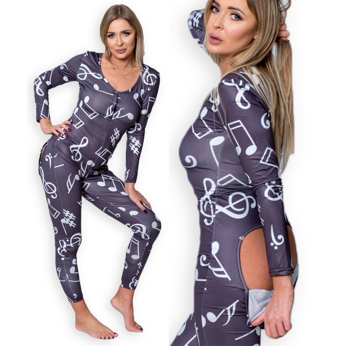 

Piżama Rozpinana klapka Seksowna Szara r.S