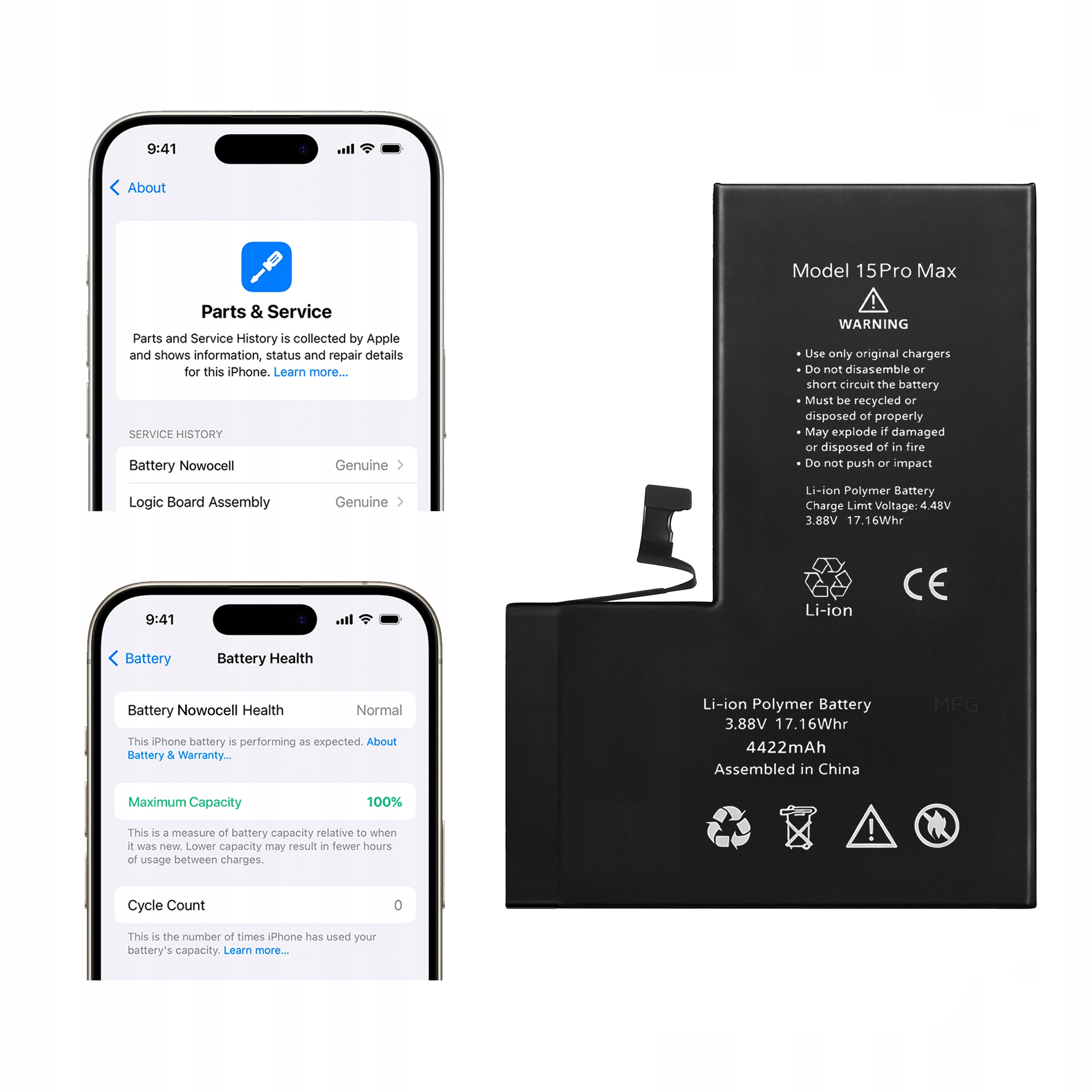 Baterie iPhone 15 Pro Max 4422 mAh Bez Sdělení Oem Kvalita Kondice 100%