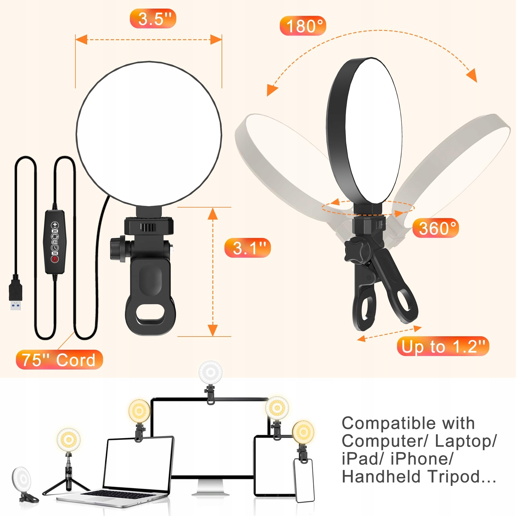 Mojimdo Lampa pierścieniowa LED do telefonu komórkowego i laptopa — miniatura 7