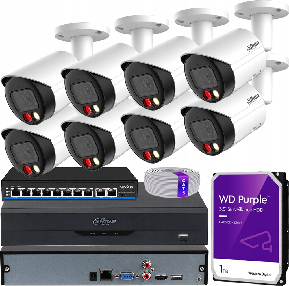 Sada Ip monitorování 8x Kamera 8Mpx 4K Dual Light 30 m Záznamník 1TB Apka