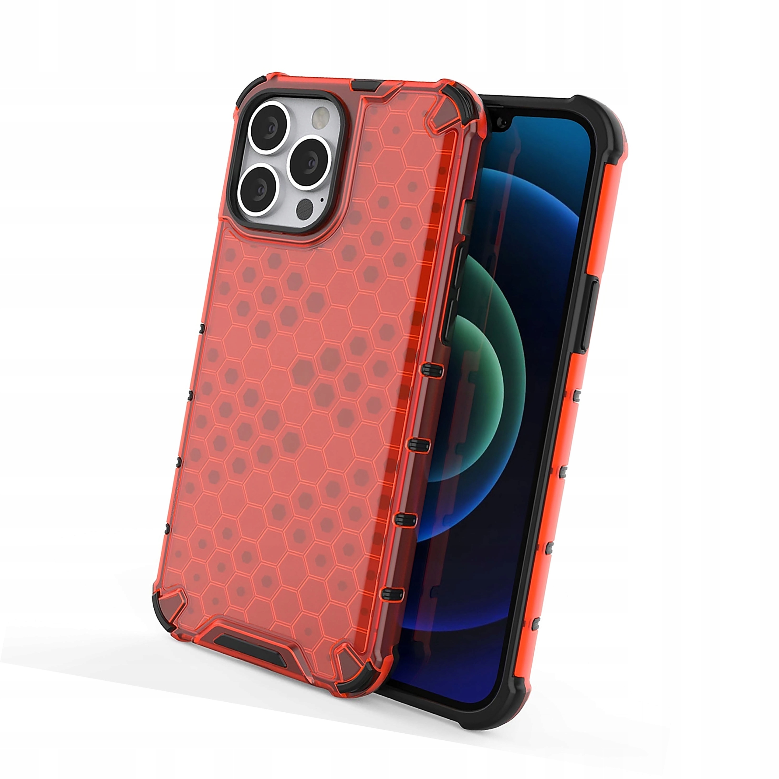 Honeycomb etui pancerny pokrowiec z żelową ramką iPhone 13 Pro Max czerwony