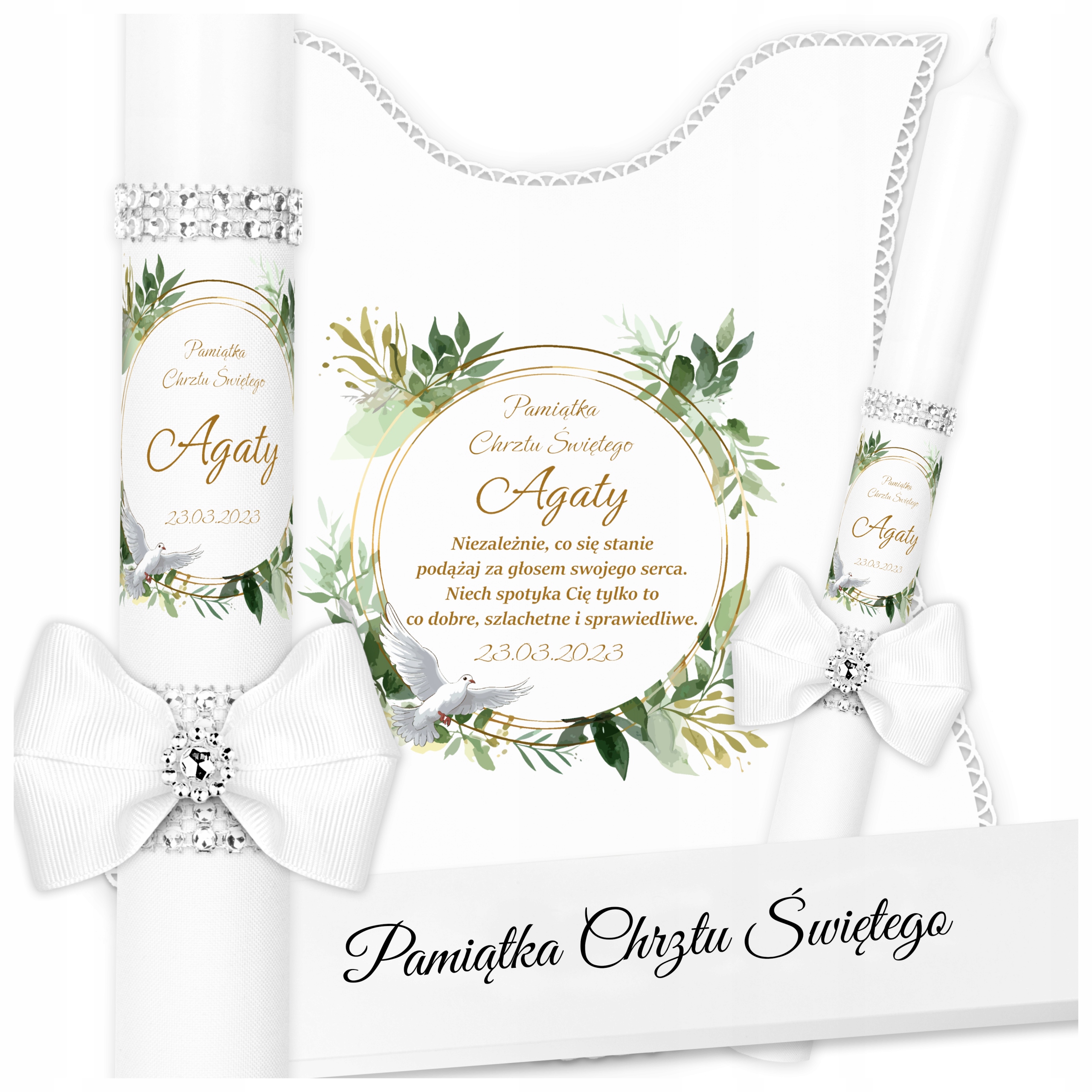 SZATKA I ŚWIECA DO CHRZTU + Pudełko + Biała Szatka i Świeca na Chrzest