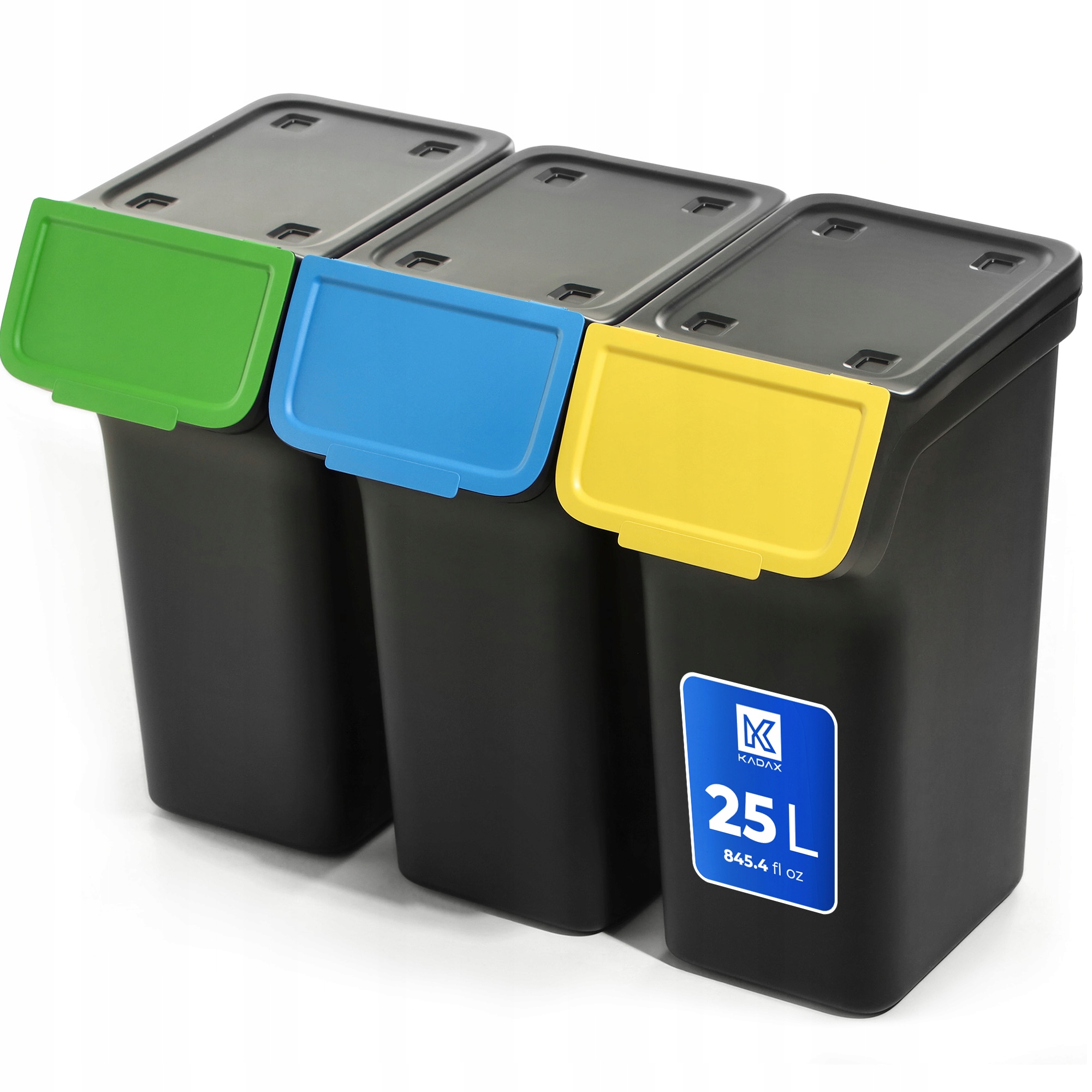 Levně Odpadkový Koš 25 L, Nádoba Na Odpadky Na Tříděný Odpad, Černá, 3 ks