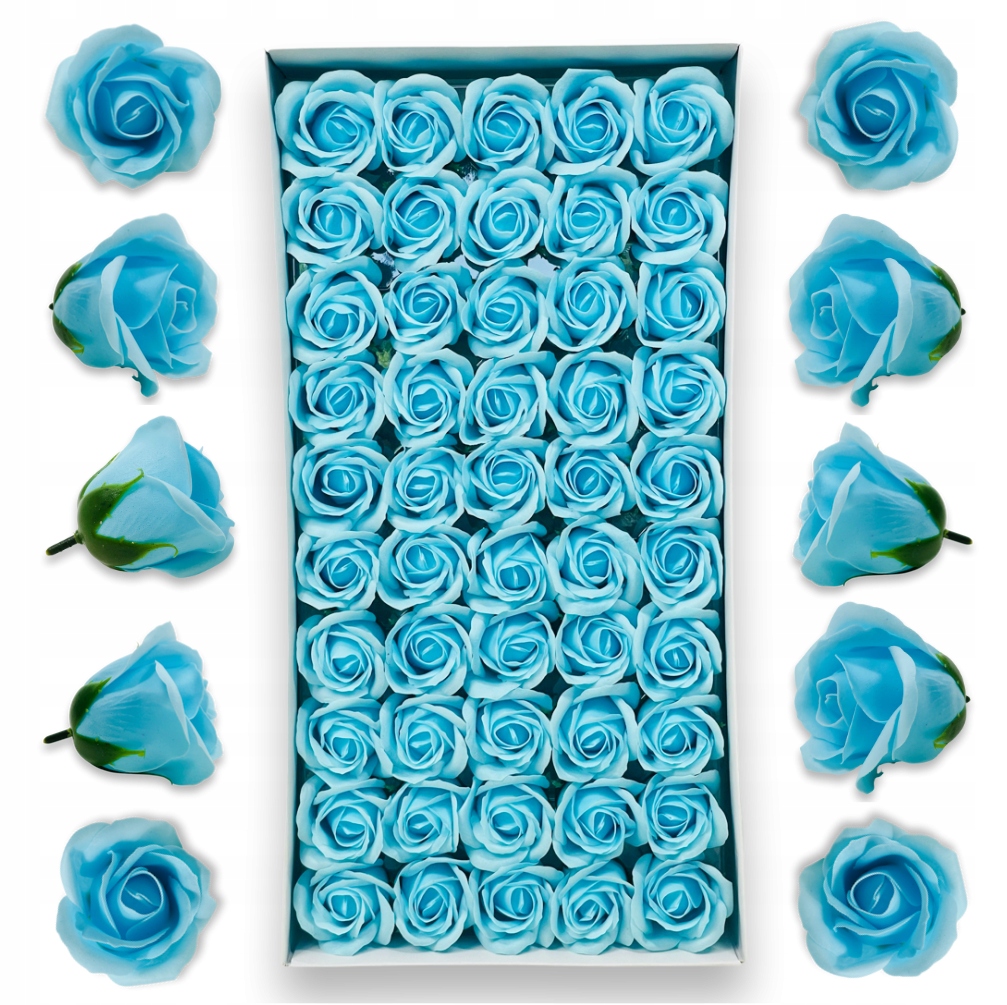 Błękitne Róże mydlane 50 szt Kwiaty mydlane do flowerboxów Kwiatki z mydła