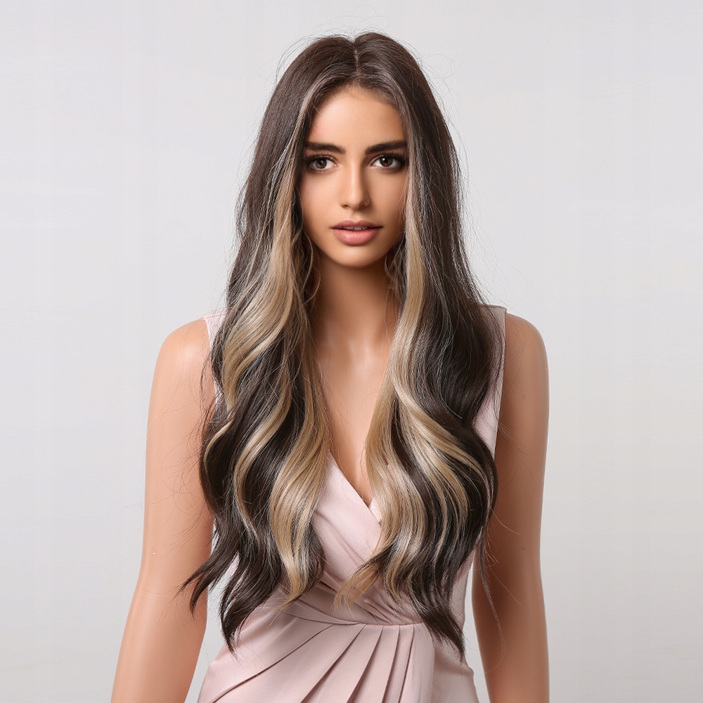 Dlouhá hnědá paruka s blond melírem Brenda