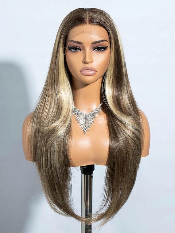 Joedir Syntetická paruka 80 cm dlouhá, jednoduchá, hedvábná blond