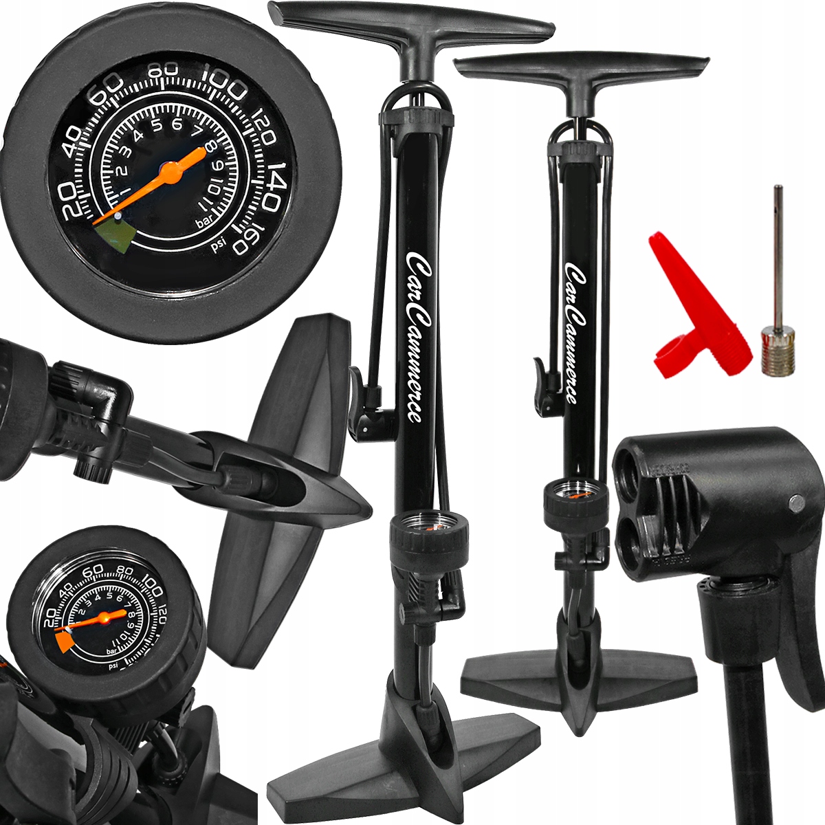 POMPKA PODŁOGOWA ROWEROWA SAMOCHODOWA CARCOMMERCE ALUMINIUM JAKOŚĆ 11 BAR