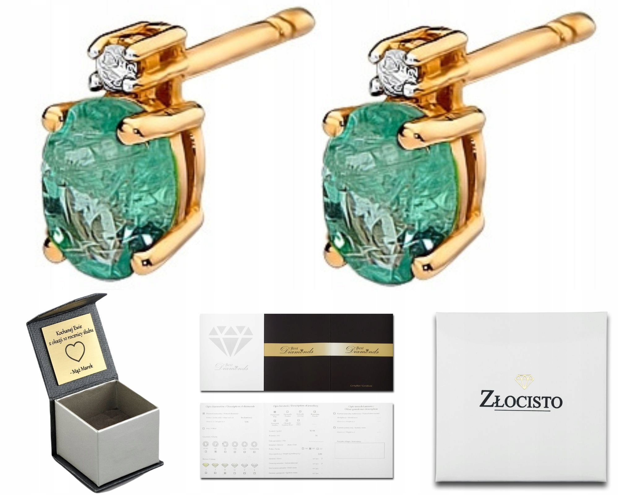 Náušnice Z Růžového Zlata S Brilianty A Smaragdem