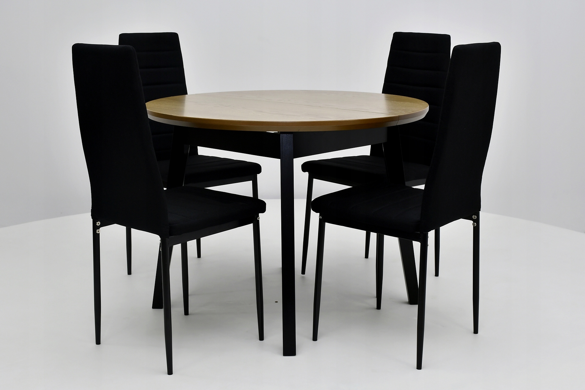 komplet okragły stół, rozkładany stół + 4 krzesła Szerokość stołu 100 cm