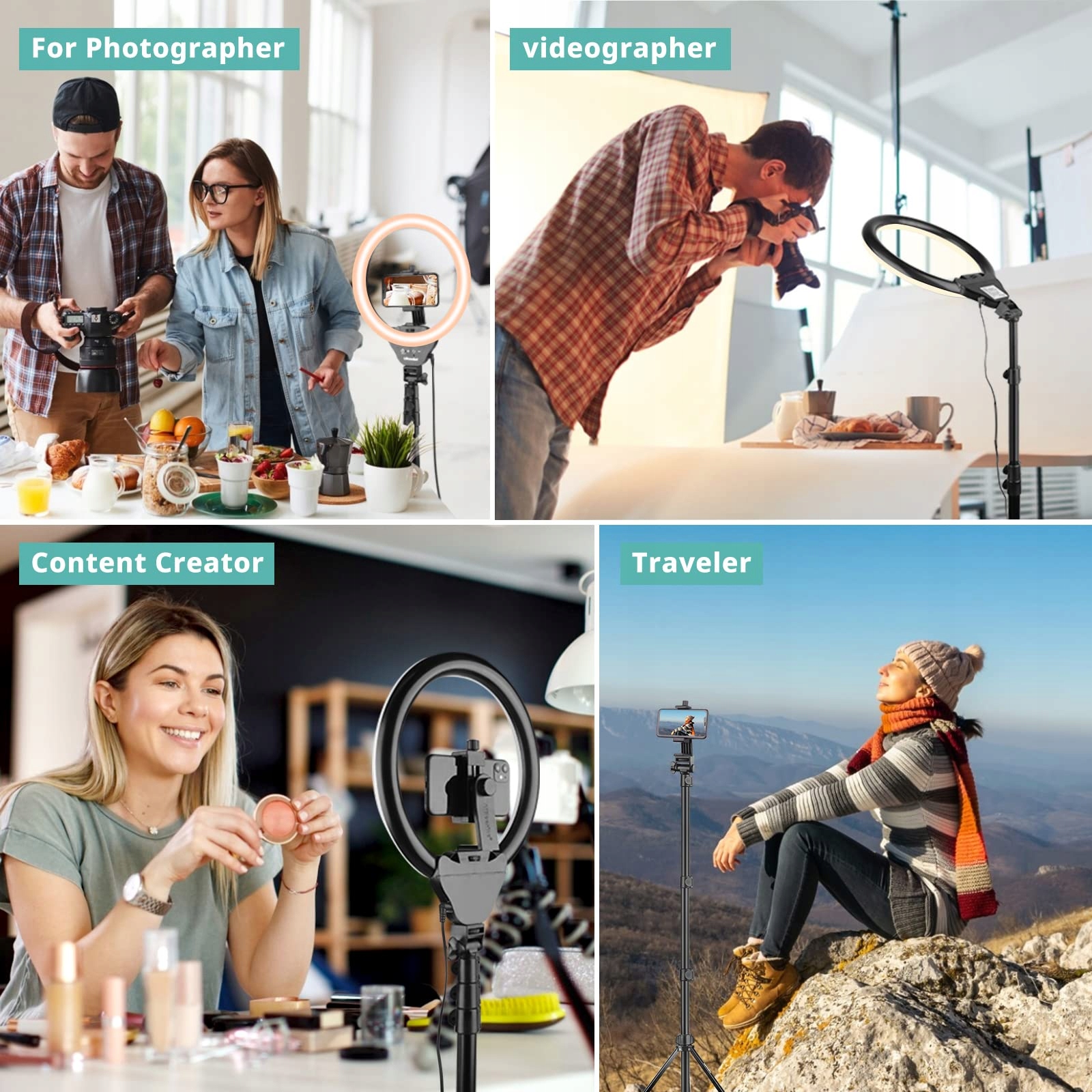UBeesize Lampa pierścieniowa ze statywem, 10" lampa — miniatura 3