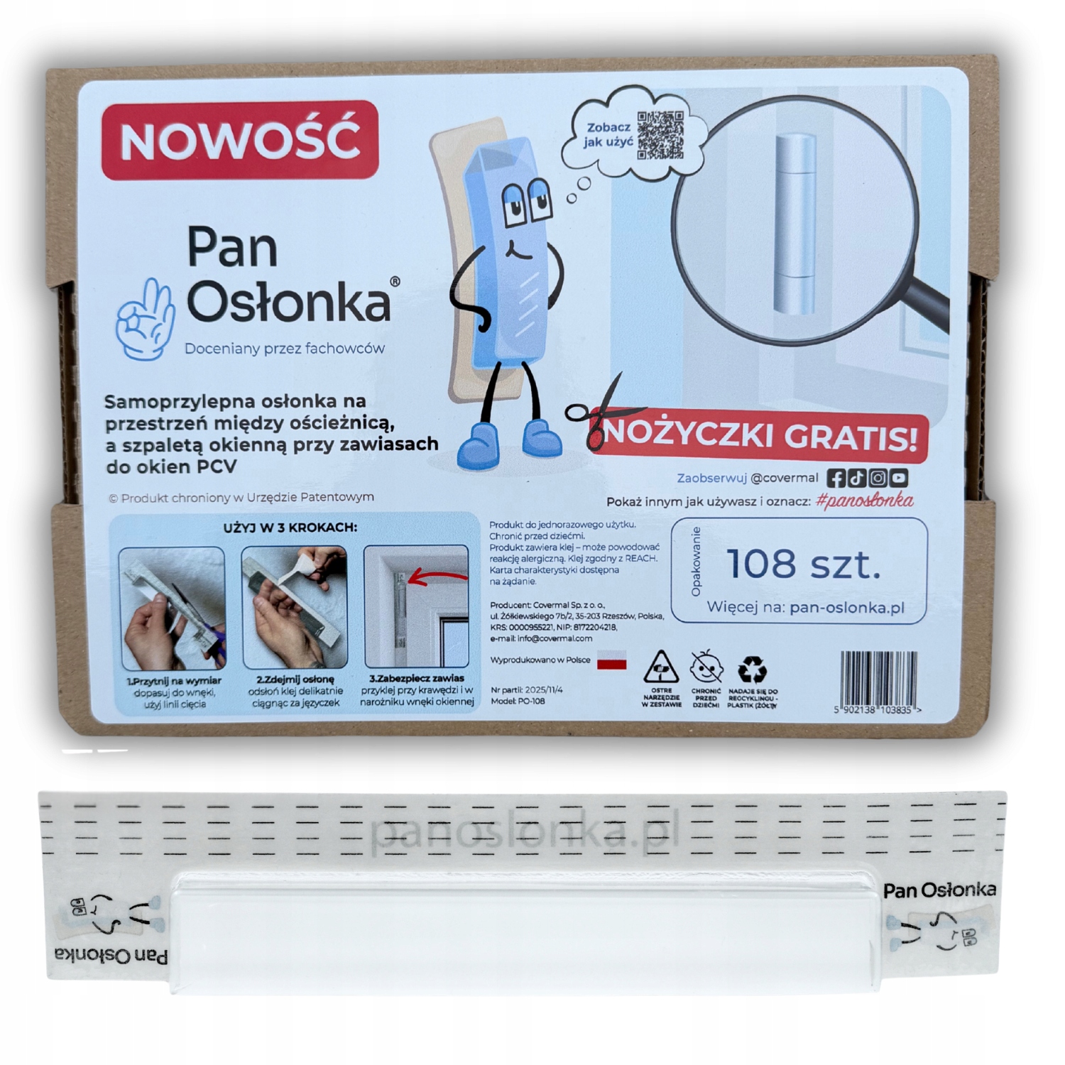 Samoprzylepne osłony zawiasów do malowania okien 108 szt+gratis Pan Osłonka