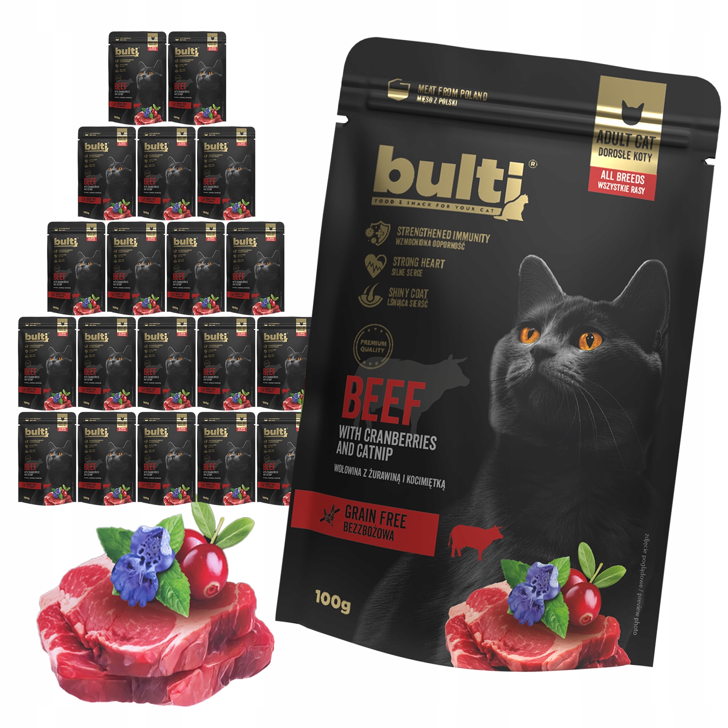 Levně Bulti Superfood Pro Kočky Krmivo Krmivo Hovězí s brusinkami a šantou 20x100g