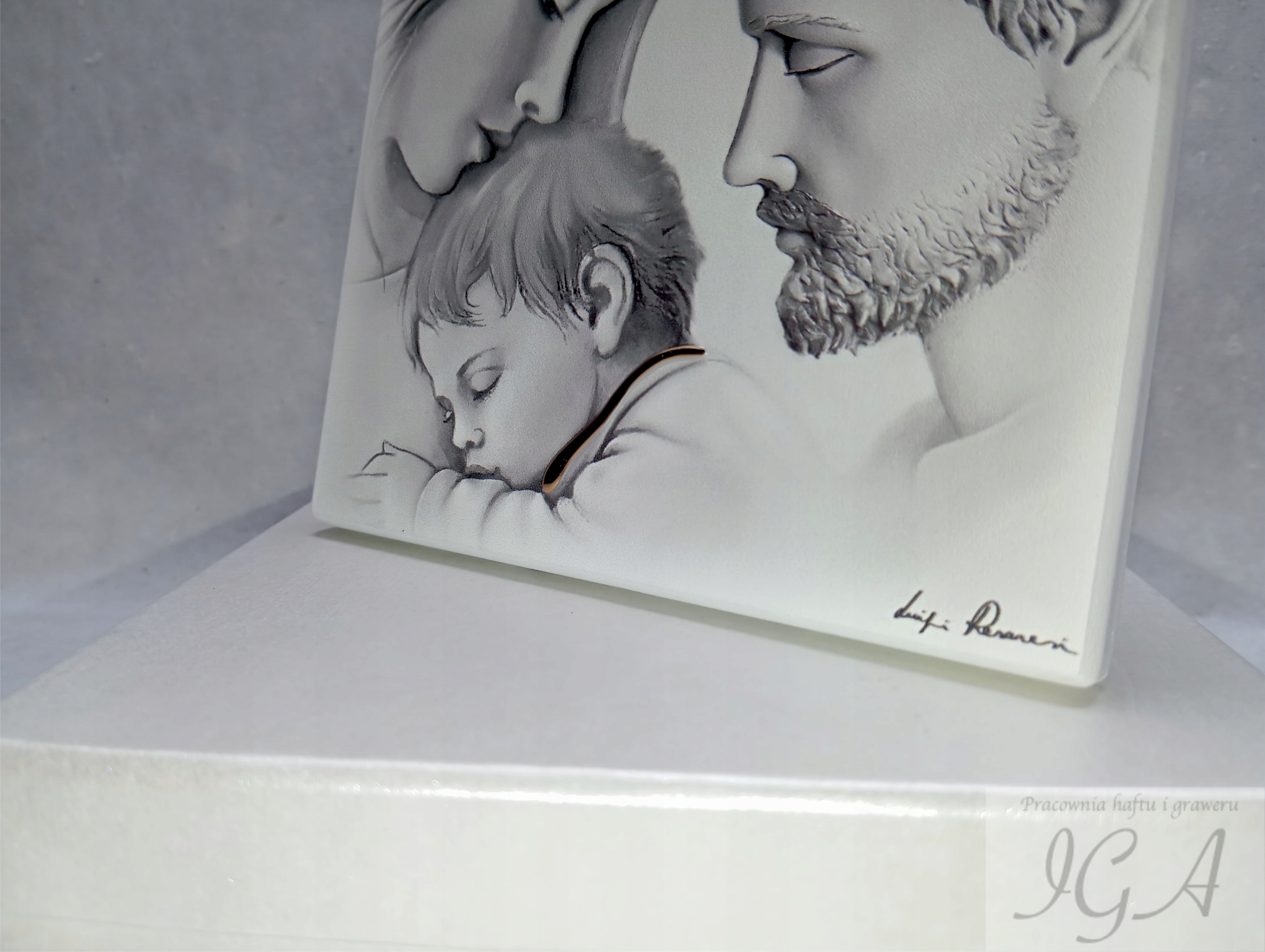 OBRAZEK MALOWANY SEPIA NA DREWNIE ŚWIĘTA RODZINA PAMIĄTKA ŚLUBU GRAWER Rodzaj obrazek