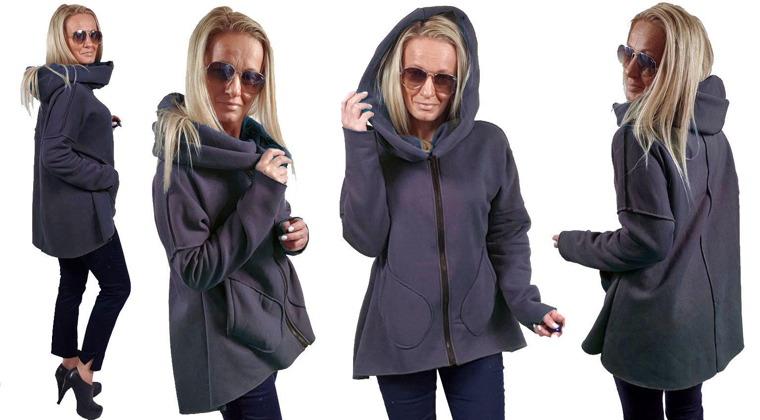 

Asymetryczna Bluza Tunika Kardigan Komin Kaptu XXL