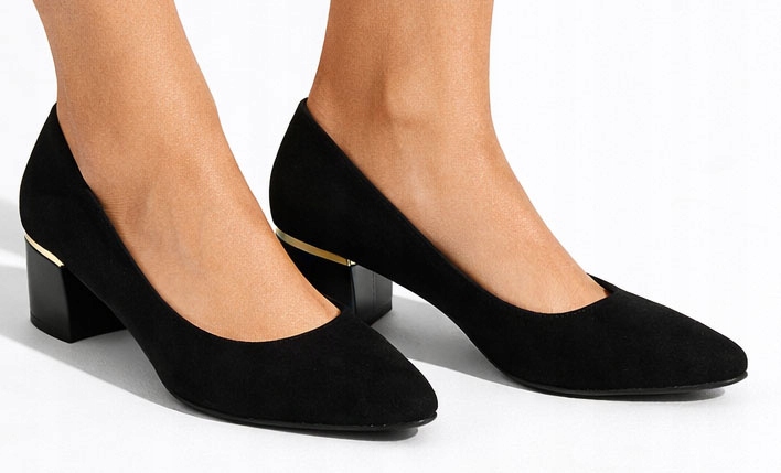 9388 Czarne Czółenka Zamszowe Na Słupku Klasyczne Niski Obcas 39