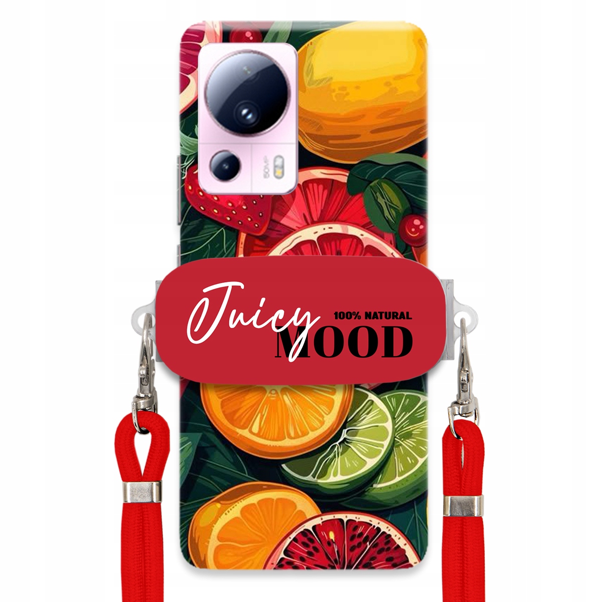 Puzdro pre Xiaomi 13 Lite Červené Crossbody vodítko držiak Juice Mood Ovocie