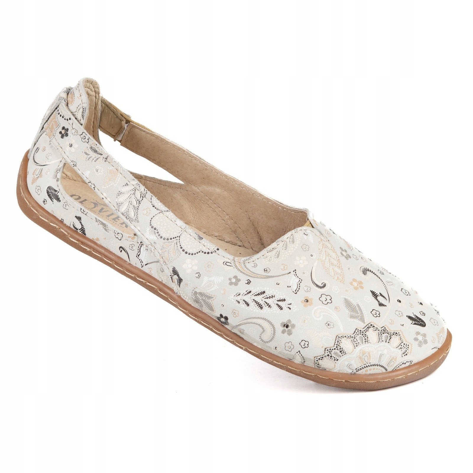 Damskie baleriny barefoot na szeroką stopę skórzane Flow kwiaty białe 37