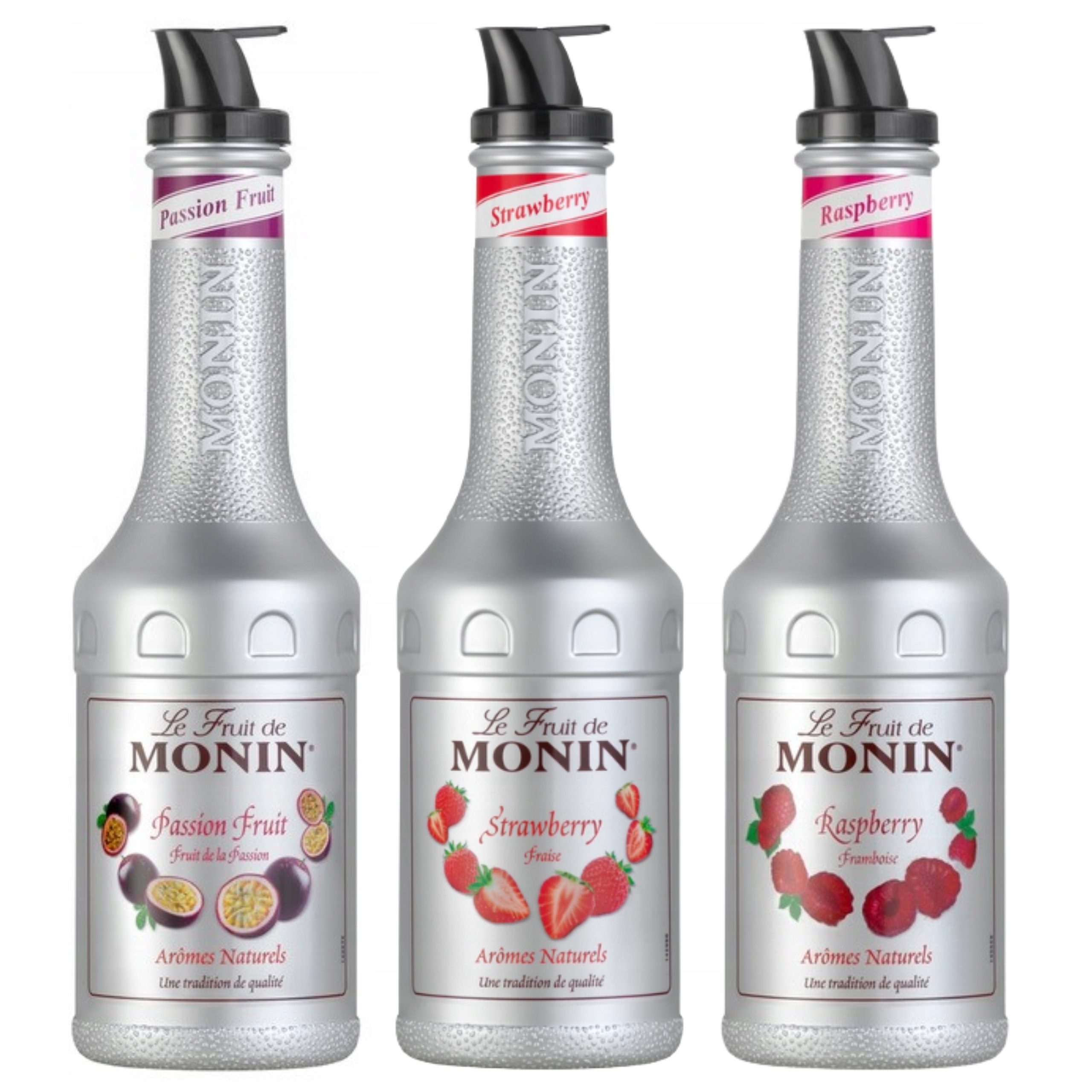 Levně Sada Chuťových Monin Pyré Malinová/Jahoda/Passion Fruit 1L
