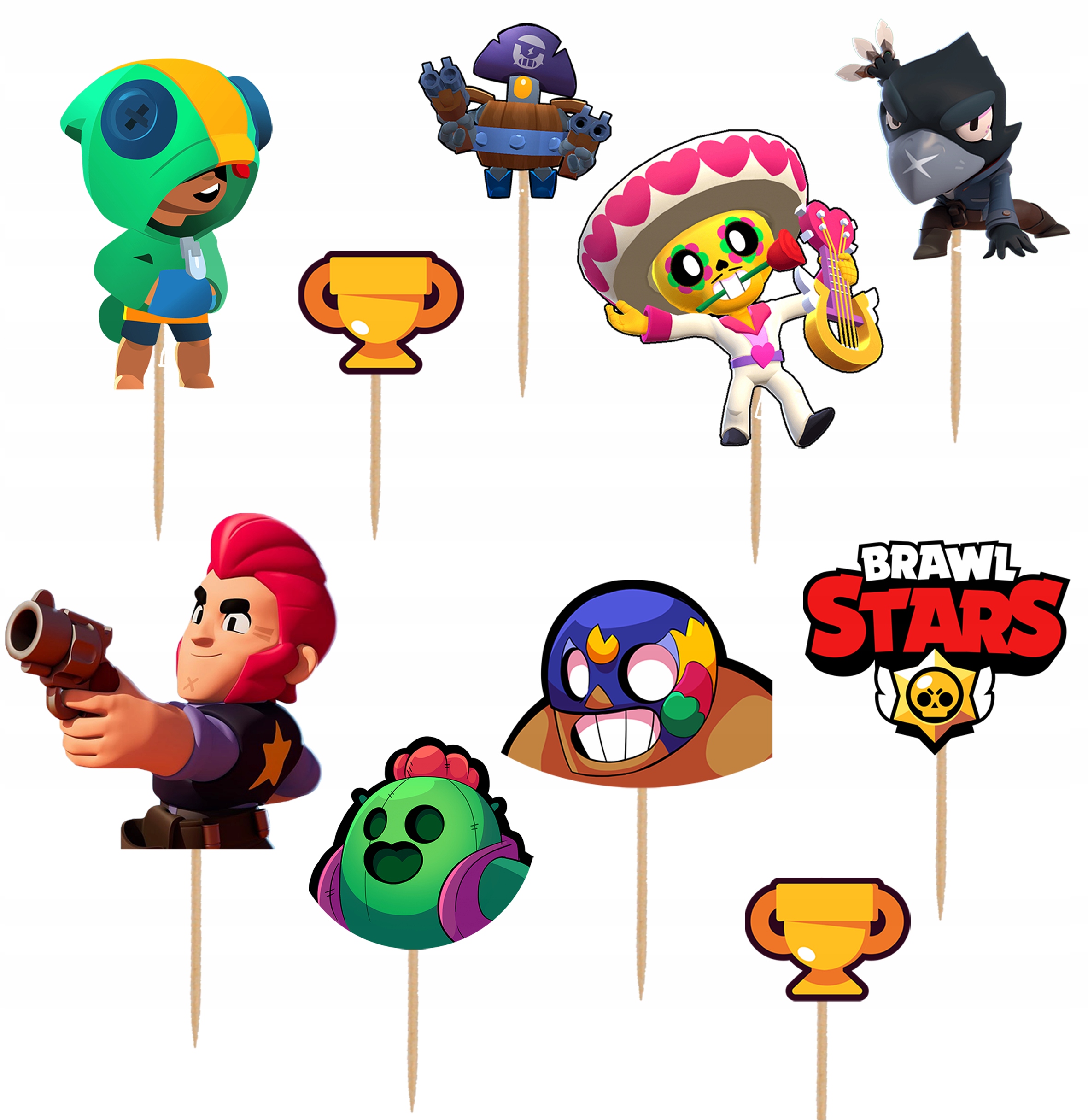 TOPPER PIKERY BRAWL STARS toppery na tort babeczki POSTACIE 10 szt