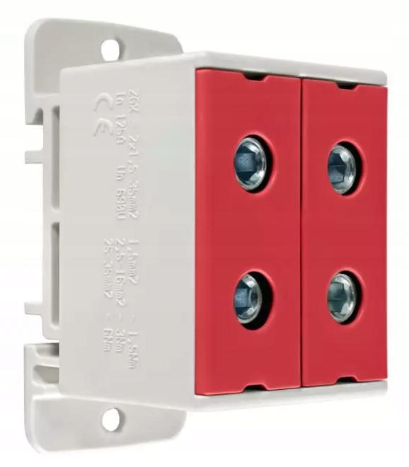 

Złączka szynowa 1-torowa 4 otwory 35mm 2x2 czerwon