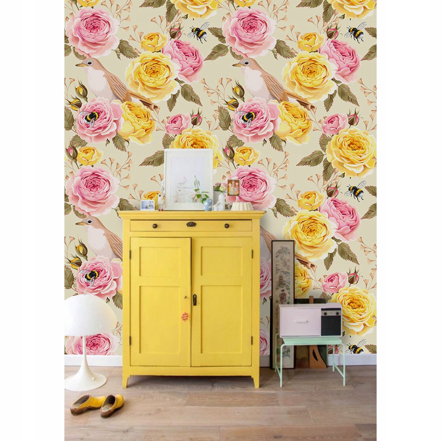 

Flizelina tapeta Angielskie róże i ptaki 208x146cm