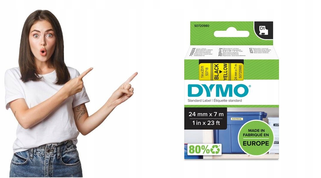 Taśma Dymo D1 24 mm x 7 m, czarny żółty
