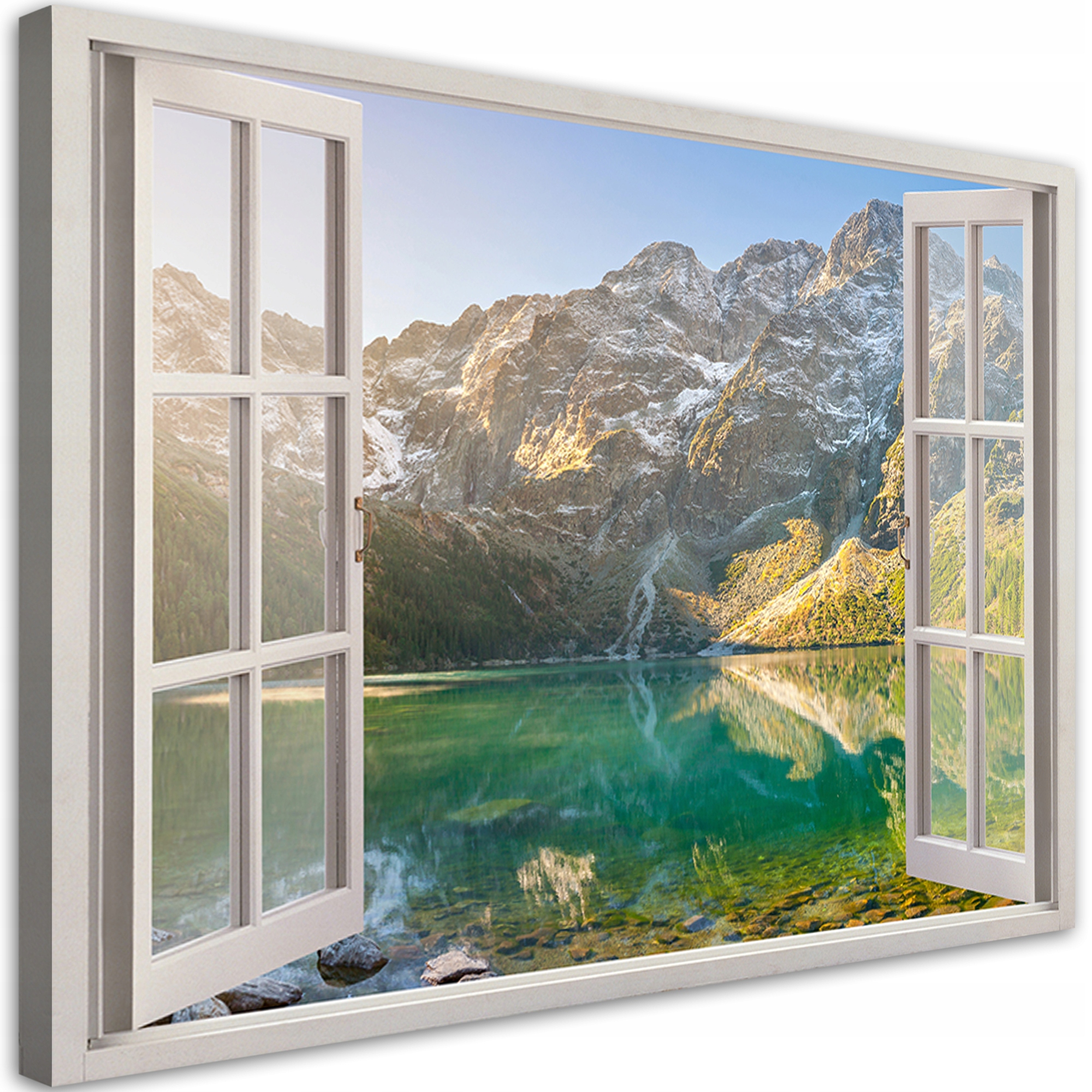 Obraz na plátně, Okno Jezero v horách Příroda 60x40