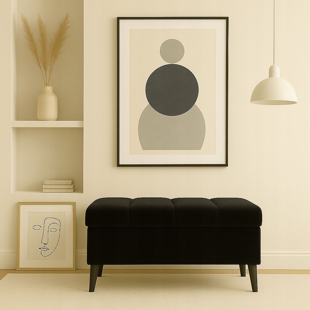 Pufa s úložným priestorom, otváracia taburetka, podnožka, čalúnená lavička 80 cm