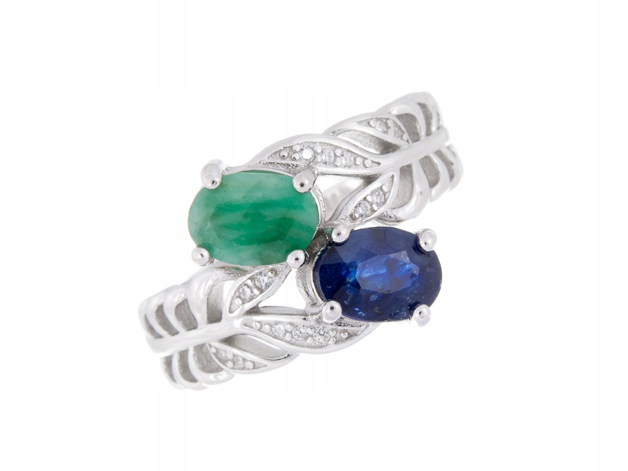 Stříbrný Prstýnek Prsten VEL.17 Smaragd Safír