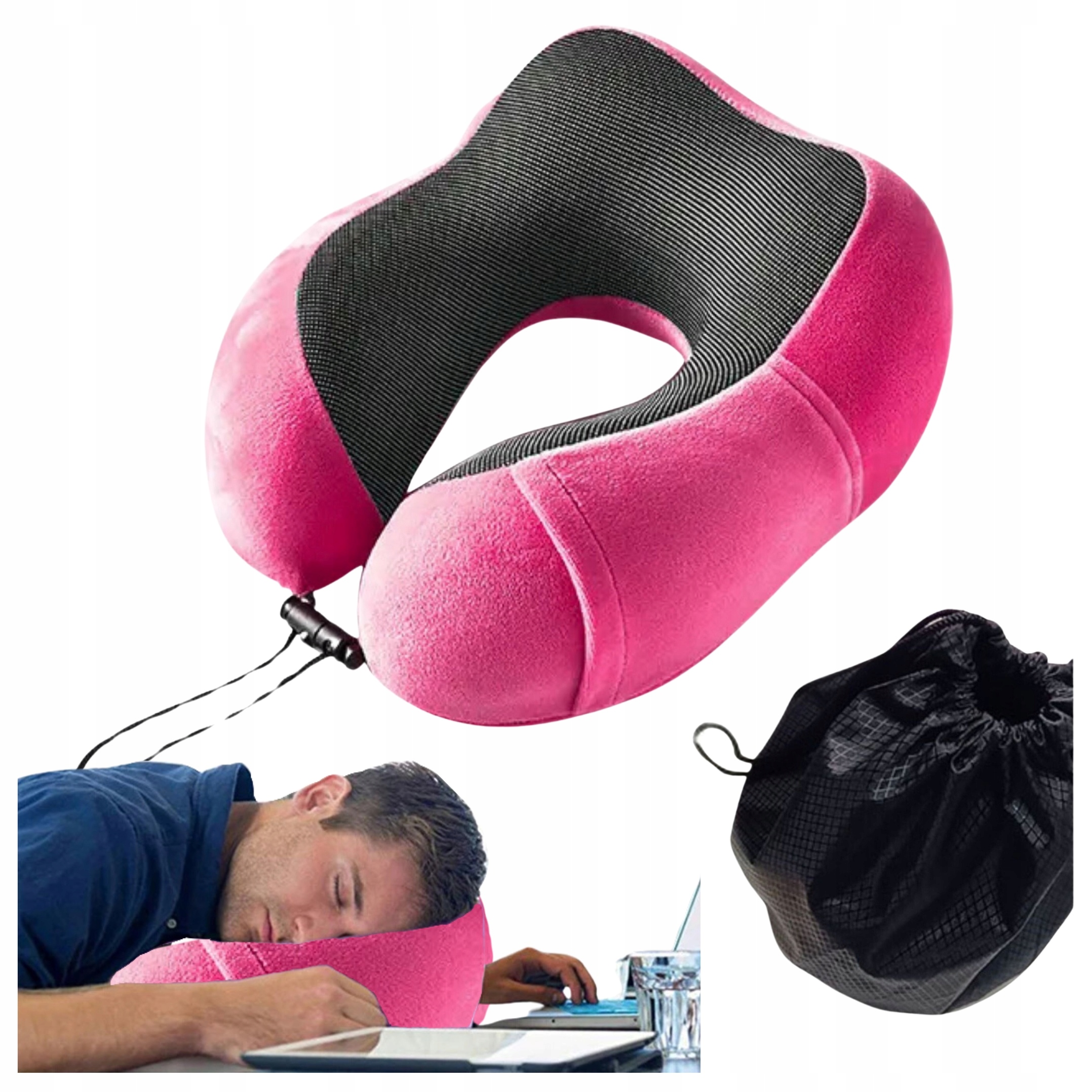 PODUSZKA PODRÓŻNA ROGAL NA SZYJĘ TURYSTCZNA CIEMNY RÓŻOWY