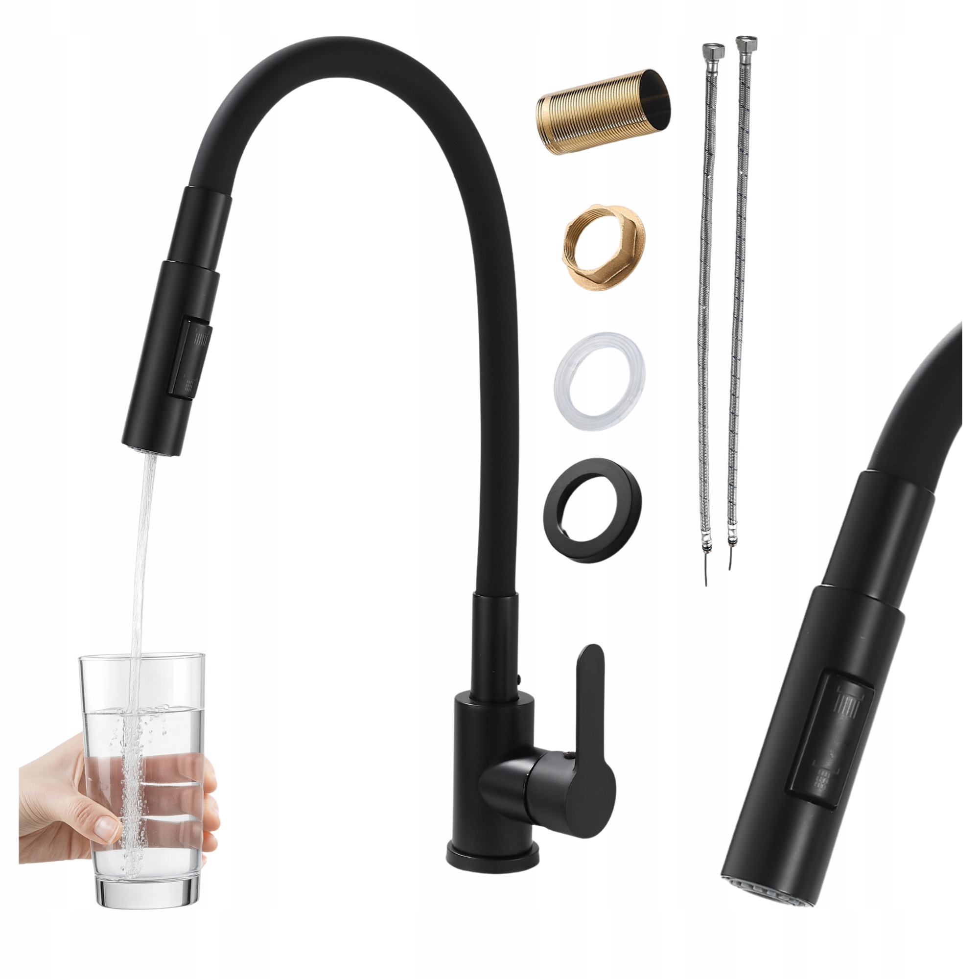 Kuchynská batéria Reno flexibilná Granitan Čierny výtok