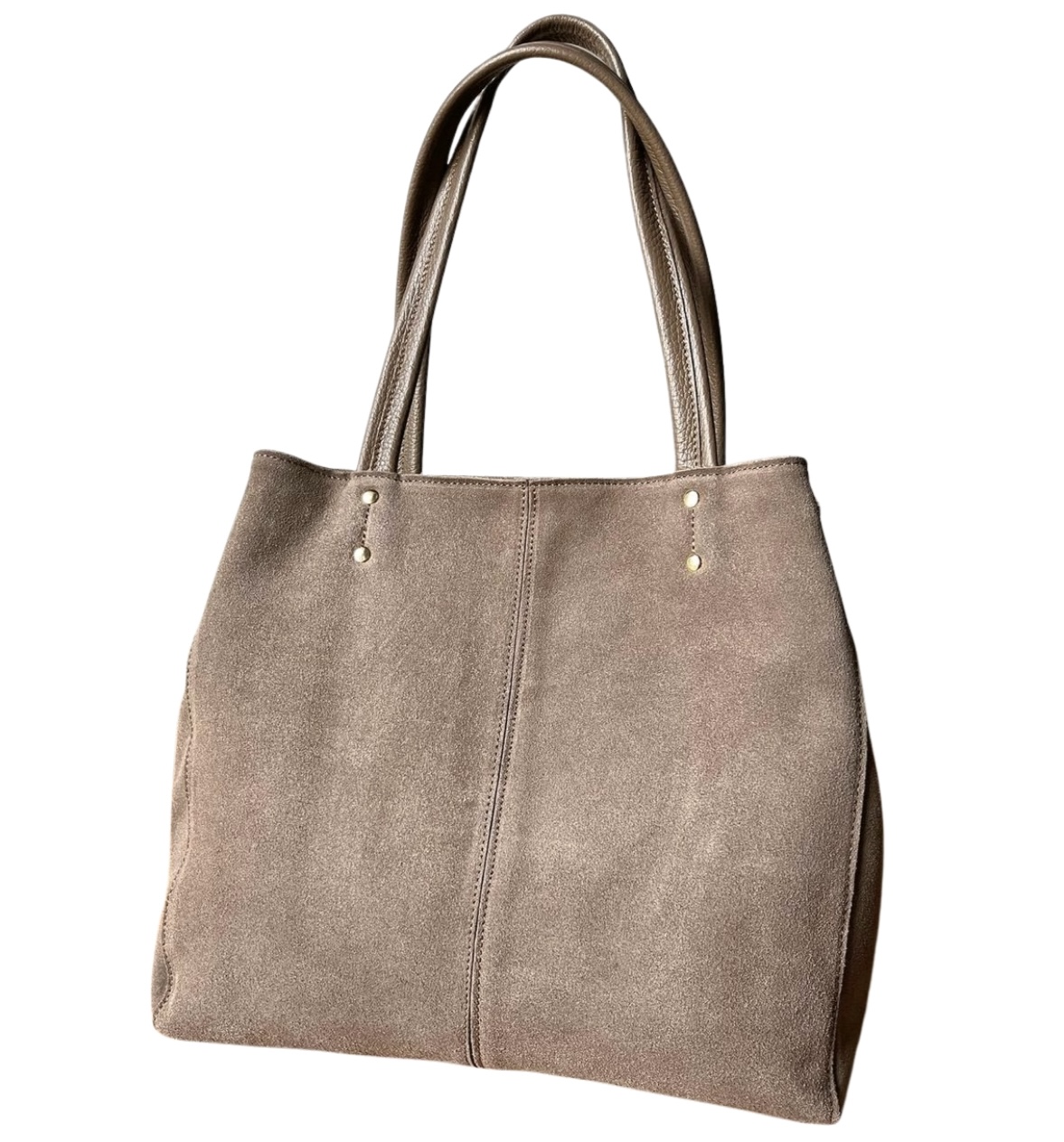 Taupe zamszowa torebka shopper cappuccino Skóra Naturalna Vera Pelle