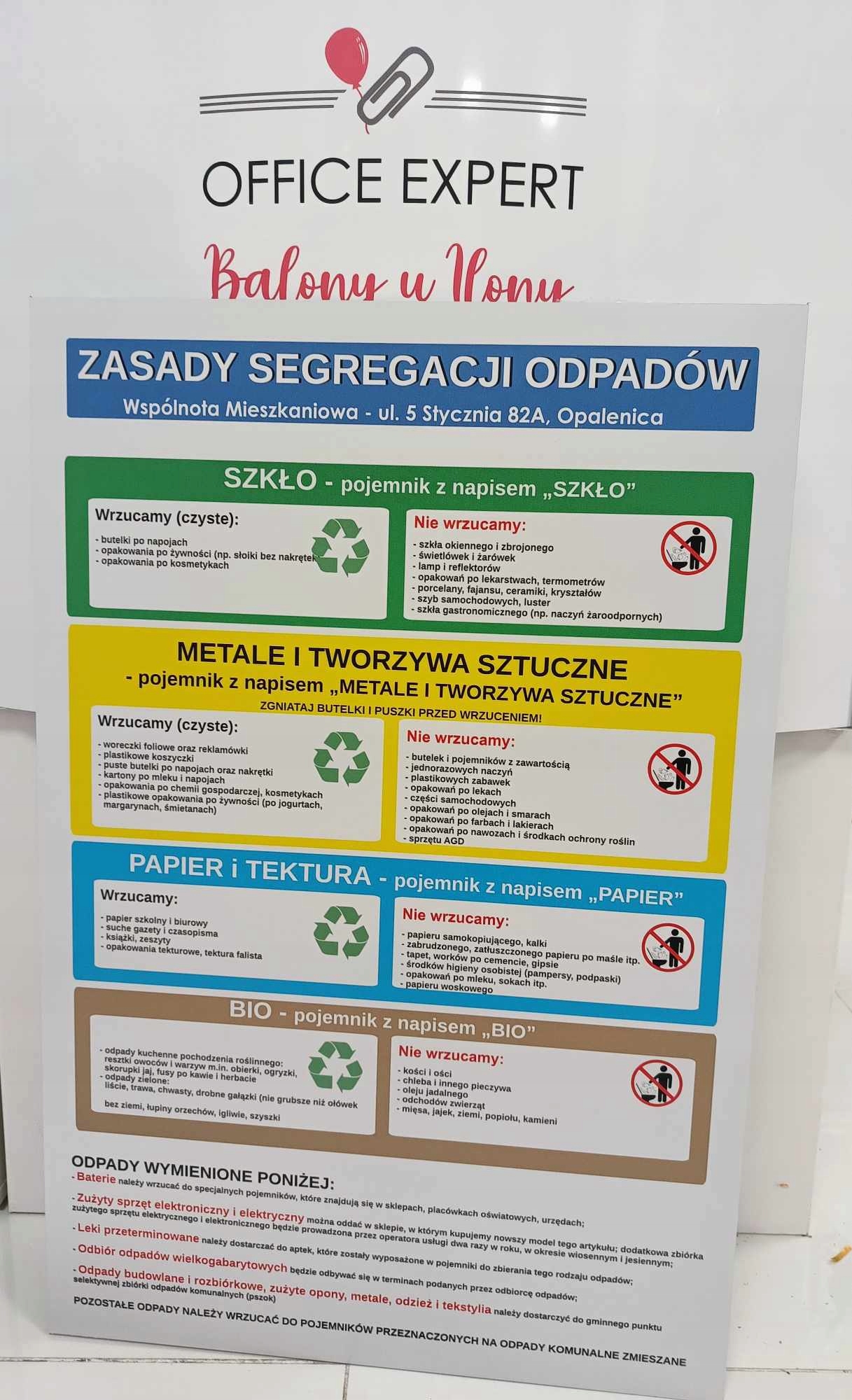 Tablica ZASADY SEGREGACJI ODPADÓW ŚMIECI duża 50x75cm solidna z Twoją nazwą Marka inna