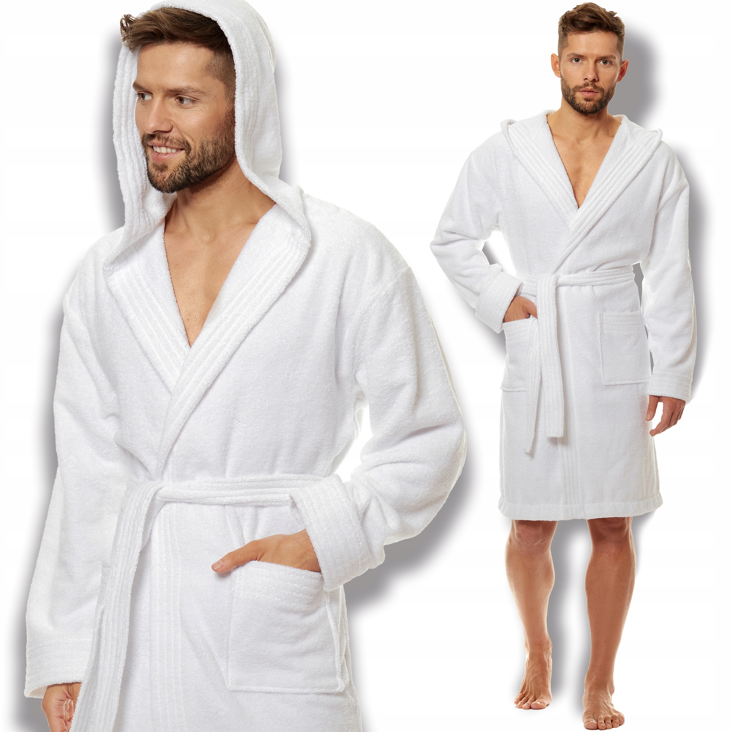 L&L pánský župan krátký froté s kapuce, kapsami 2103 bílý XL