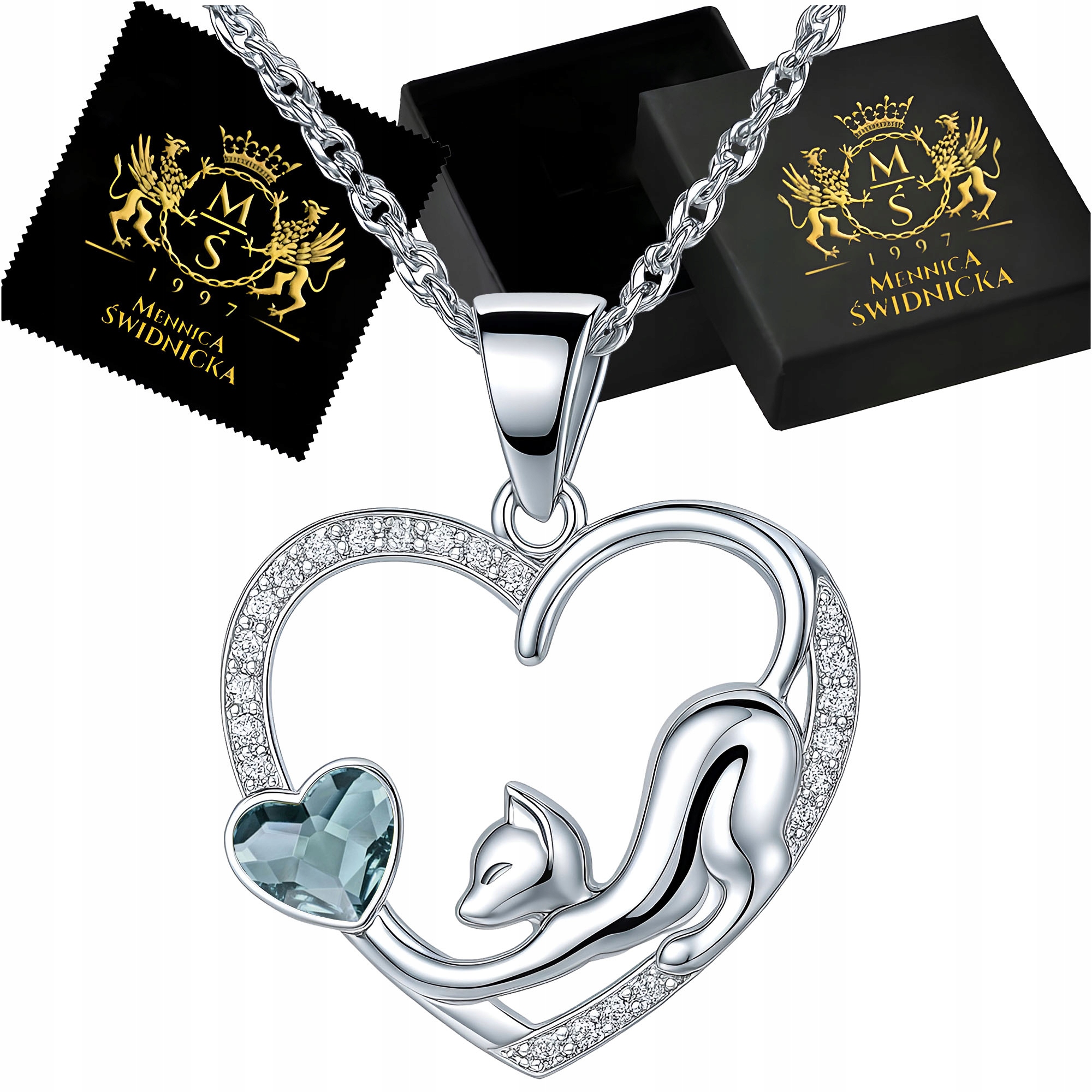 Stříbrný náhrdelník se srdíčkem, Křišťál a kubickým zirkonem, Stříbro 925, Dárek