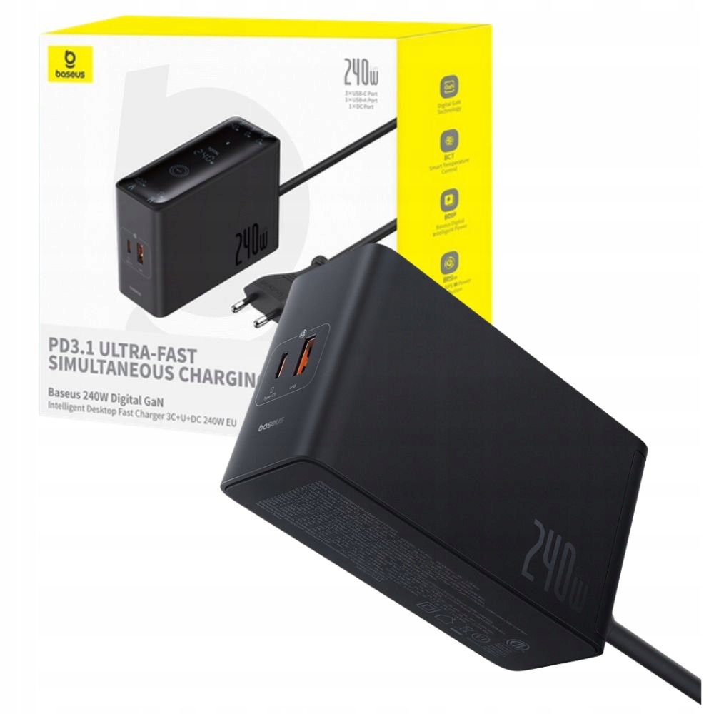 Ladowarka Baseus 240W GaN 3xUSB-C 1xUSB-A PD3.1 sieciowa do laptopa