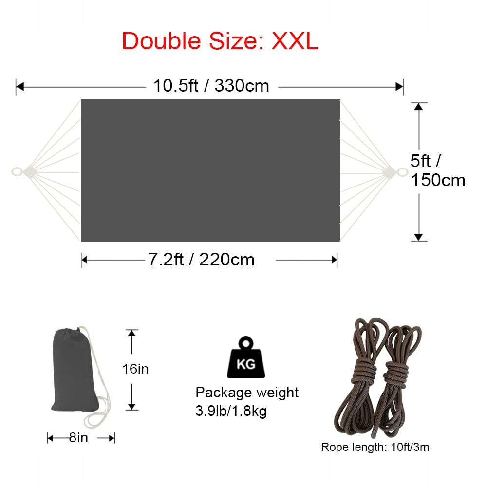 GOCAN Hamak Outdoor Dla 2 Osób 220x150cm 300kg Bawełna Ogród Balkon Szary — miniatura 2