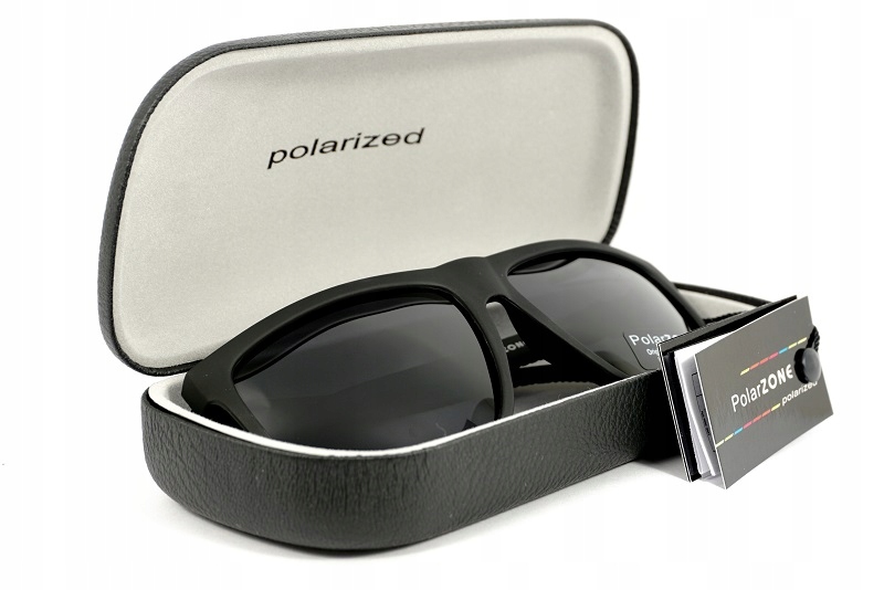 MĘSKIE OKULARY PRZECIWSŁONECZNE POLARYZACYJNE KLASYCZNE NERDY CZARNE ETUI Marka PolarZONE