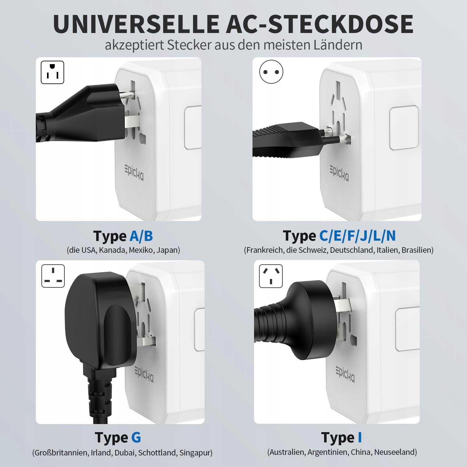 EPICKA Adapter Podróżny Uniwersalny 30W 3 USB-C 2 USB-A Biały — miniatura 4