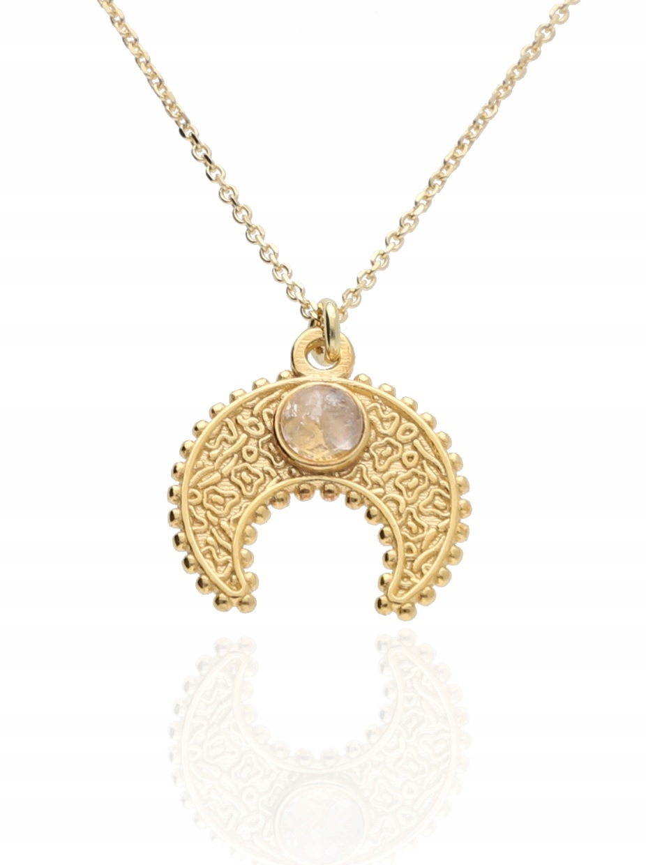 Zlatý náhrdelník Měsíc Křemen Růžový talisman Přírodní Kámen 50 cm