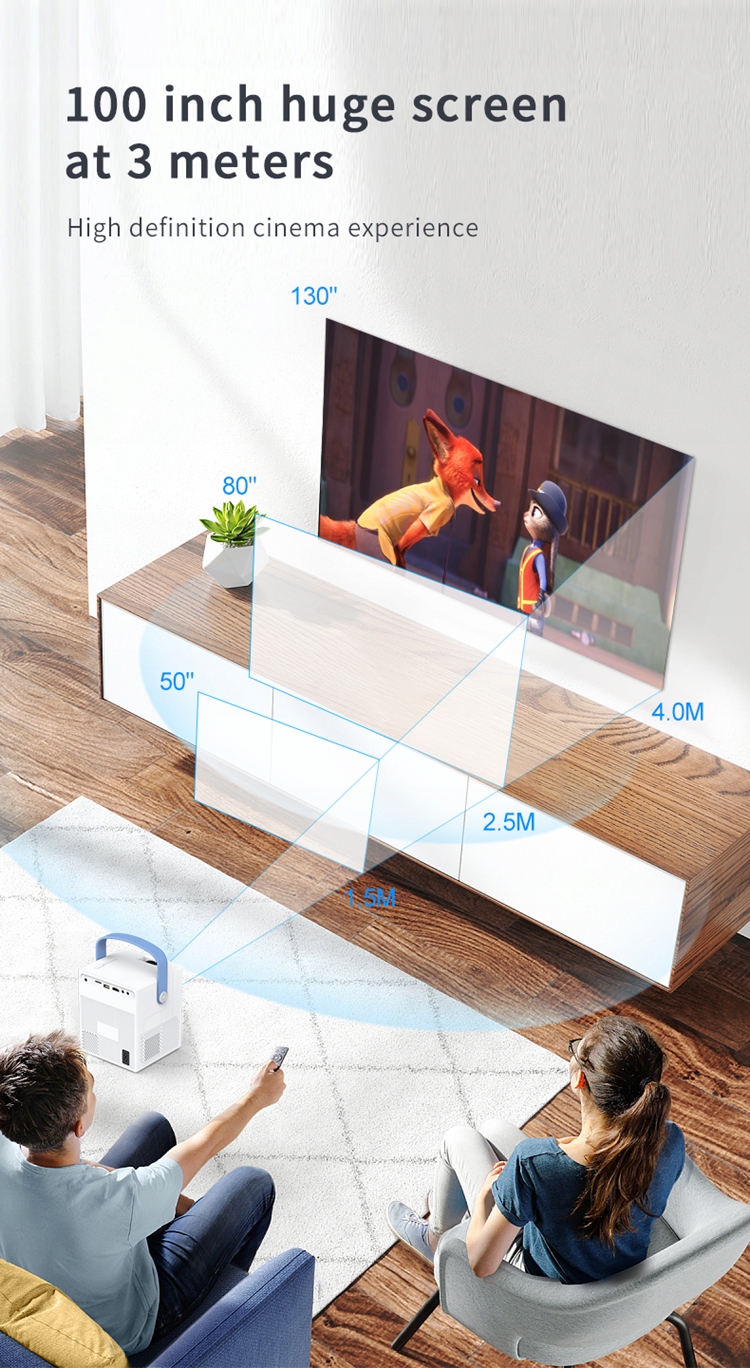 HORDOZHATÓ PROJEKTOR 4K 2in1 ANDROID BOX SMART TV Wi-Fi hangszóró JBL + Távirányító Megvilágítási technológia LED