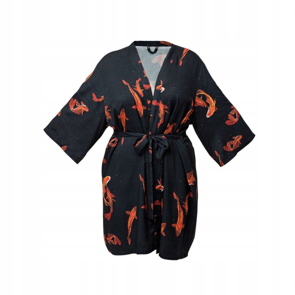 Dámský župan Kimono Bambusové Přehoz s páskem Rukávy 3/4 Karpie Koi